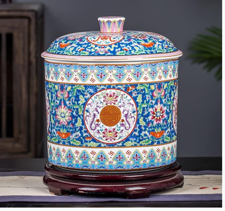 LDCHNH Цзиндэчжэнь Керамика, Емайл Цицзы Торта Чайник чайна Чай торта Гърне за съхранение на ориз за закуски (Цвят: D, размер: 26,5 * 27,5 см)