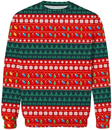 WOCACHI/Мъжки Грозен Коледен Пуловер с дълъг ръкав и Кръгло деколте, Коледен Пуловер с принтом Елен под формата на Снежинки, Вечерни Блузи,