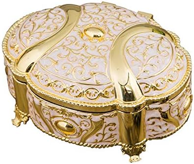 Изискана кутия за съхранение на бижута DEKIKA Mini, Кутия за Украшения, Европейската Ретро Настолна Кутия За Съхранение на Бижута, благородна Ковчег за бижута Princess-Бял (Златен тромпет)