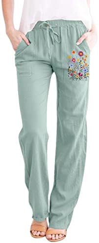 MtsDJSKF / Дамски Ленени панталони, Обикновена Ленени панталони Свободно Намаляване с висока талия и широки штанинами на експозиции с джобове, Летни Гамаши