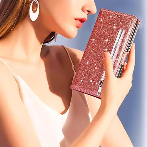 Чанта-портфейл XYX, Съвместим с Samsung в а23 4G, Луксозен Калъф-награда от изкуствена кожа с блестящи цип за жени, каишка за китката, за Galaxy в а23 4G, Розово злато