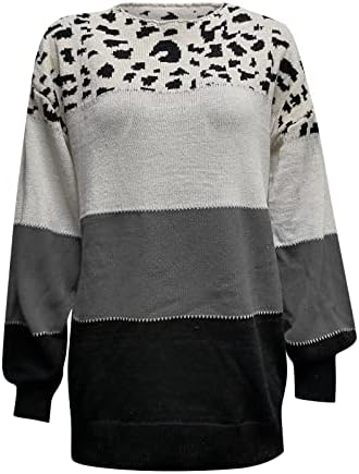 Жена Вязаный Пуловер, Блузи, Ежедневни Пуловер с дълги ръкави в Цвят Блок, Ризи С Леопардовым Принтом, Hoody, Блуза
