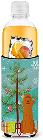Carolin's Treasures BB4189MUK Merry Christmas Tree Ирландски Сетер Ултра Обниматель за Тънки кутии, Ръкав за охлаждане на Консерви, Обниматель за напитки, Могат да се Перат в машина, Обниматель за напитки, Сгъваема