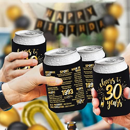 Украса Henghere на 30-ия рожден ден на мъжете и жените, Аксесоари за парти за 30-ия рожден ден, Реколта Ръкави-Охладители за консервни кутии за напитки на тридесетия рожден ден, 12 опаковки (черно злато)