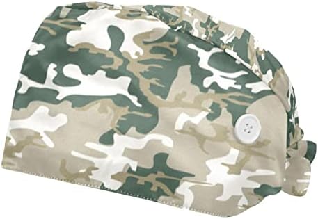 Шапки унисекс регулируема коса Bouffant капак 2 бр работната търкане шапки шапка с шарките с бутон, маскировка на военни проба войник