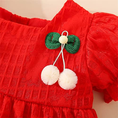 KAGAYD/ Празнична рокля за момичета, Принцеса рокля с къс ръкав и лък и волани за малки момичета, Рокли за танци, Облекла (Red, 18-24 месеца)