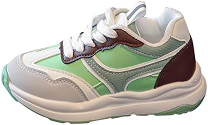 Модни Всесезонни Детски Спортни обувки за момичета и момчета с плоска подметка, Лека обувки за деца дантела, Размер 10 (Зелена, за по-големите деца 9,5-10 години)
