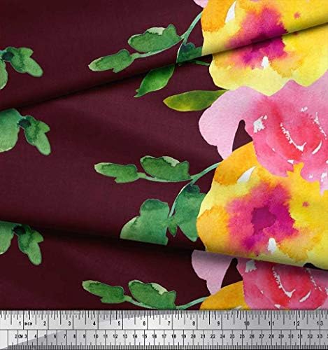 Памучен трикотажная плат Soimoi с акварельным принтом Цветя и листа, плат за бродерия ширина 58 см