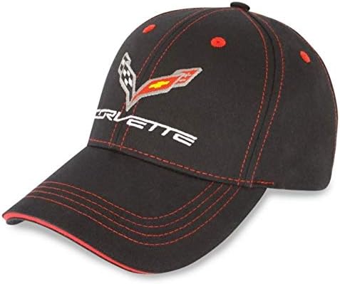 Бейзболна шапка C7 Corvette Patch Hat - Регулируема закопчалка от велкро отзад с надпис Stingray: Черно-Червена бейзболна шапка