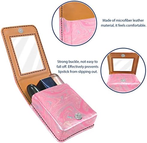 ORYUEKAN Калъф за червило за грим, чанта за червило с огледало, преносим калъф за съхранение червило, органайзер за блясък за устни Розов мрамор модел, Модерно изкуство