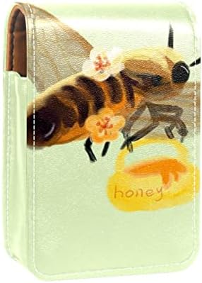 Косметичку ORYUEKAN, брилянтин, Брилянтин чанта с огледало преносим калъф за съхранение на червило с гланц за устни за съхранение на организатор, карикатура на пчелите през пролетта на цвете