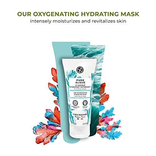 Yves Rocher Насыщающая кислород Хидратиращи маска за лице – Чист Водорослевый екстракт от | За нормална и комбинирана кожа | Овлажнява и възстановява | 2,5 течни унции