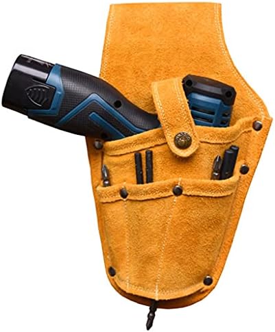 Кобур за бормашини от телешка кожа орех, Поясная чанта за инструменти, Електрически колан, чанта за инструменти, с каишка за електрически бормашини (Цвят: както е показано, размер: един размер)