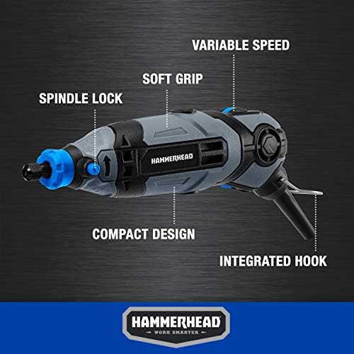 Въртящ се инструмент Hammerhead капацитет 1,2 Ампер с 62 Допълнителни Приложения и футляром за носене – HART012