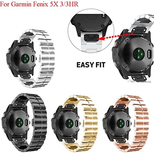 ANKANG 26 мм Быстроразъемный Метална Каишка Easy Fit от Неръждаема Стомана часовник Garmin Fenix 5X 7X/Fenix 3/Fenix 3 HR Watch (Цвят: rose gold, размер: 26 мм)