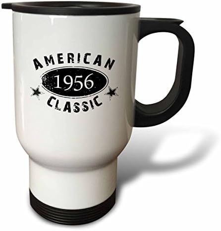 3dRose Чаша за пътуване 1956 Американската Класика Персонализирани Година на раждане на черен Гръндж ретро Вид От неръждаема Стомана, 14 грама, Многоцветен