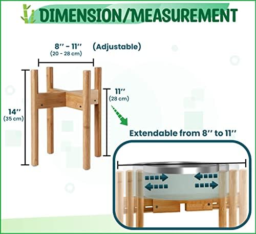 Поставка за кучешки купички за големи кучета - Височина-14 см, регулируема, запирающаяся Широчина 8-11 см височина - Държач за подаване на храна и вода - Бамбук