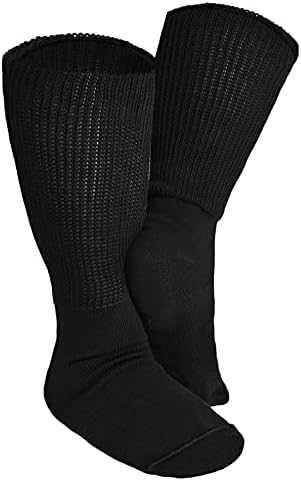 Много широки чорапи 2 чифта за отекших стоп и крака. Дължина до прасците за мъже и жени. Идеален за облекчаване на отоци, лимфедемы, Бариатрии, диабет. (Черен)