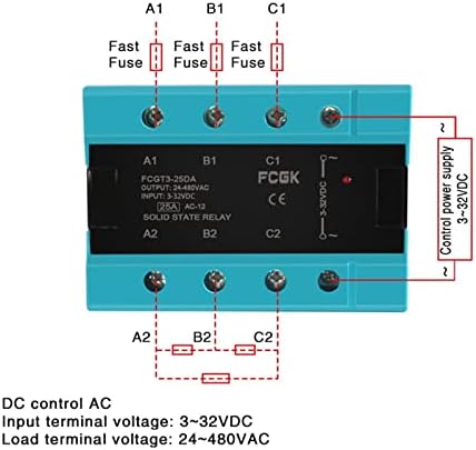 Трифазно твердотельное реле GICK DA 25A 40A 100A на постоянен ток в променлив трифазни SSR 3-32 vdc 24-480 В (Цвят: AC Control AC, Размер: 100A)