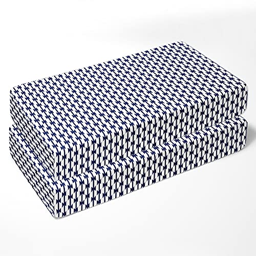 Bacati - 2 Опаковки Неутрални чаршаф от памук с принтом Ацтекский Килим, Универсална, за да бебешко креватче американския стандарт или спално бельо за деца (тъмно синьо)