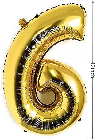 42-Инчови Златни Цифрови балони, Гелиевая Фолио Mylat, Голям Цифров Балон за парти по случай рождения Ден (златен номер 6)