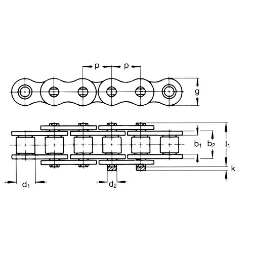 Скоростна Ametric 100 10 Фута, Неръждаема стомана, Тип нитове, Одножильная роликовая верига, стъпка 1,25 инча (P), разстояние между плочите 0,744 инча (b1), диаметър валяк 0,75 инча (d1), Ширина на веригата 1,846 инча