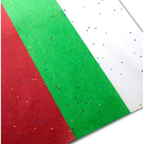 Коледна Подвижния хартия за подарък пакет 100 Листа | Червени, Зелени и Бели Коледни листове - Лъскави, Цветни, Сверкающая Коледна Амбалажна Подвижния хартия на Едро 20 X 20 Тъканни листове
