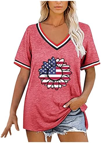 Дамска Блуза с Графичен Принтом Американския Флаг, Тениска На Деня на Независимостта, Блузи с Къс ръкав, Лятна Тениска