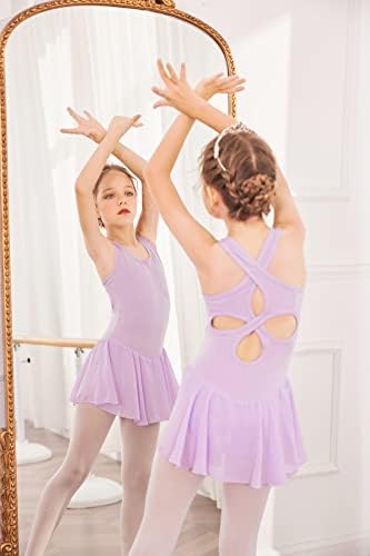 Балетное Трика Arshiner за Малки Момичета с Отворен Гръб и Пола, с Танцови Рокля Без Ръкави