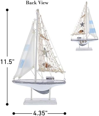 Декор на ветроходна лодка CoTa Global Moonlight – Декор с дървени лодки ръчно изработени Сладки Украшения Ветроходна Лодка в плажен стил, Интериор на Плота в морската тема, Централно Място в хола – 12,5 Инча