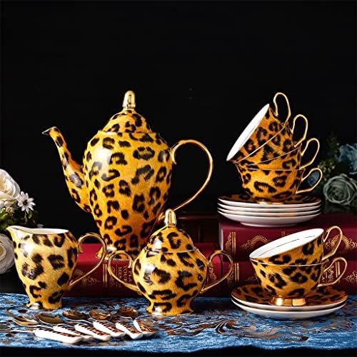 TDDDGG 15 Бр. Изискан Етикети Gold Line Tea Time Керамични Кафе Чай С Леопардовым Принтом За Хотел