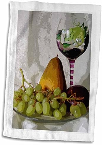 3dRose Florene Храна и напитки - Чаша Вино в рамка с плодов рисувани - Кърпи (twl-47919-1)