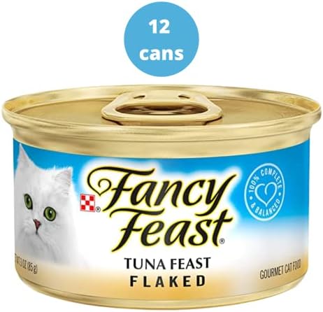 Мокра храна за котки LAIBY Fancy Feast | Люспи от риба тон | Мокри етикети за консерви с храна за котки Fancy Feast (банка по 3 грама, опаковка от 12 броя)