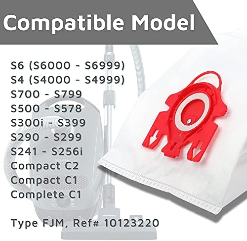 12 Вакуумни торби + 6 филтри тип FJM за Miele Canister Vacuum AirClean 3D Efficiency Подмяна Съвместима с Miele Compact C1/C2, S241-S256, S300, S500, S700, серия S4 и S6