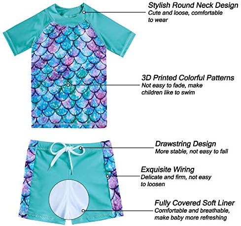AIDEAONE/ Комплект за защита от акне за момичета 3-10 Години UPF 50 +, Комплект от две части с Къс ръкав, Бански Костюм, хавлии за Плаж, Бански костюм