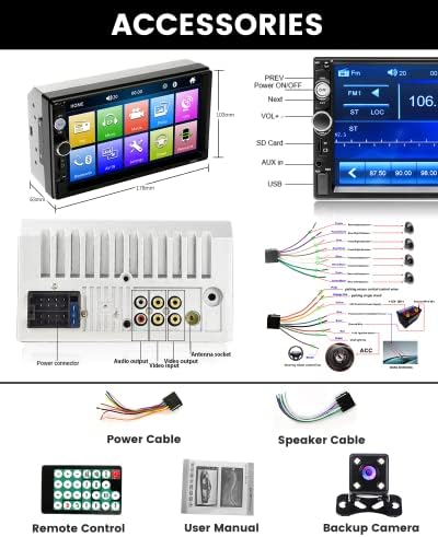 Hikity Двоен Din Стерео Радио 7-Инчов Сензорен Екран, Bluetooth Хендсфри FM Аудиоприемник с Резервна Камера с Безжично Дистанционно Дистанционно Управление Управление на Во?