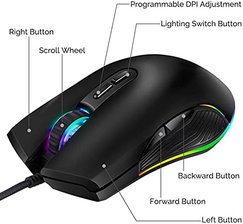 Жичен RGB-Мишка Dilwe за лаптоп, Удобна Регулируема Детска мишка с разделителна способност от 3200 dpi, Компютърна Мишка, USB, Жичен за настолен компютър, щепсела и да играе, широка Съвместимост
