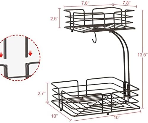 FRIENDLYSS 2-нива квадратна Кошница за Плодове с Кухненски органайзер За Съхранение на Преносим с закачалка за банани Кошница за Хляб на Притежателя Плодове за домашен на тезгяха (Цвят: черен размер: както е показано
