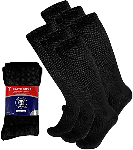6 Чифта памучни чорапи за диабетици над коляното (черно - 6 двойки, подходящи за мъжки обувки на 10-12 размер)