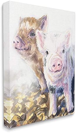 Stupell Industries Прасенца, Усмихнати и Очарователни Селскостопански животни, Дизайн на Джордж Sofi, Платно, Стенно изкуство, 16 x 20, Розов