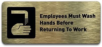 Знак Служителите трябва да си мият ръцете, преди да се върне на работа - указателни Табели за тоалетни за бизнес - Включва самозалепващи ленти - Модерни плочки за бани, за офиси, предприятия и ресторанти - Табела Измийте