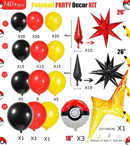 Червен черен жълт pokemon балон венец комплект 128 бр. pokeball вечерна декорация с осветление фолио pokeball Starburst балони за пикачу за рожден ден
