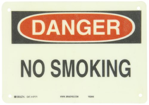 Брейди 47171 10 Ширина x 7 Височина B-120 от високо качество Стъклени влакна, Черно-червена на Бели Знак, Надпис Опасно, Надпис пушенето забранено