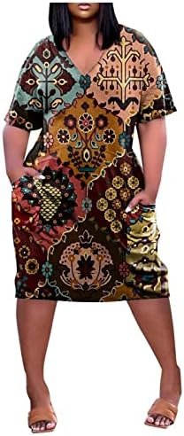 Женствена рокля-риза Numaller 2023 с Джобове, Спокоен V-образно деколте, Къс Ръкав, Винтажное Рокля за Бременни