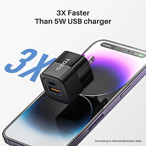 TOZO C3 USB C 33 W Компактно Бързо Монтиране на Зарядно Устройство PD захранващ Адаптер 2 Порта, който е Съвместим с USB-C iPhone14/13/12/ Pro/Pro Max, Samsung S22/21, ipad Air / Pro, MacBook Air / Surface Book2, Черен