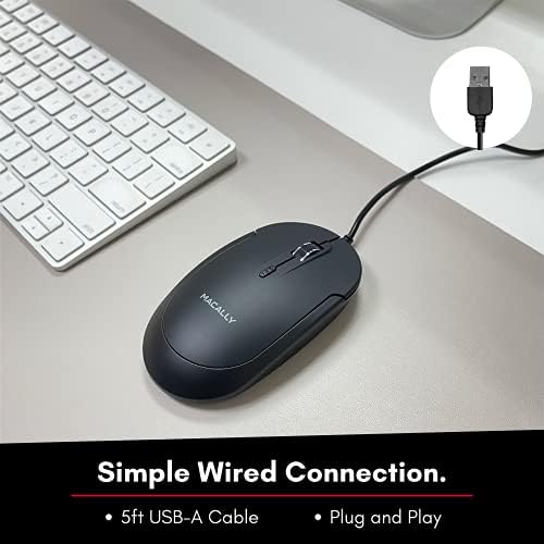 Компютърната мишка е Жичен, Тиха USB-мишка Mac - Тънка и компактна USB мишка за лаптоп /десктоп компютри на Apple Mac или Windows PC - Проектирани с оптичен сензор и ключа DPI - Проста - Черен