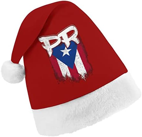 Флаг Пуерто Рико PR Коледна Шапка Мек Плюшен Шапка на Дядо Коледа Забавна Шапчица за Коледно Новогодишната Празнична Партита