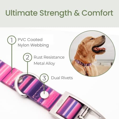 Водоустойчив нашийник за кучета Rubyloo | водоустойчив, защитен от смрад, миризма, избледняване, кал | Лесно почистване, мек и гъвкав, но здрав | Обтегач от с сплав, устойчива на ръжда и корозия | Розово-L