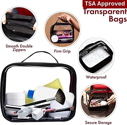 Bolsafy Прозрачни чанти за грим с цип, 3 бр. черни на цвят, 6,5 x 8,3 инча - Размерът на литър, Одобрен от TSA чанта за тоалетни принадлежности - Водоустойчива и херметически затворени пътни чанти от прозрачен PVC –