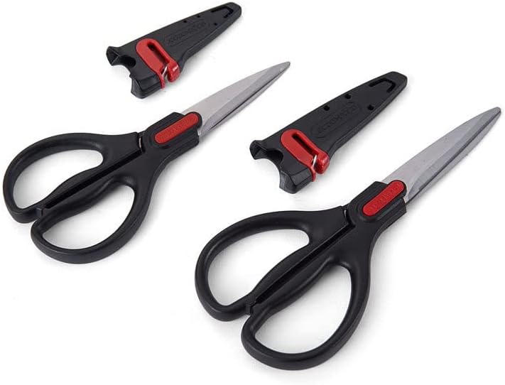 Ножици Farberware със специално предназначение с ножнами за подрязване на ръбове, Комплект от 2 теми, черен / Червен